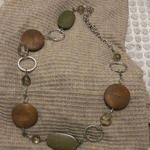 Elegant Wooden and Green Stone Statement Necklace